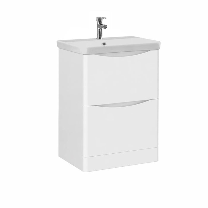 Rimini 600mm 2 Drawer Floor Standing Vanity Unit with Basin - White