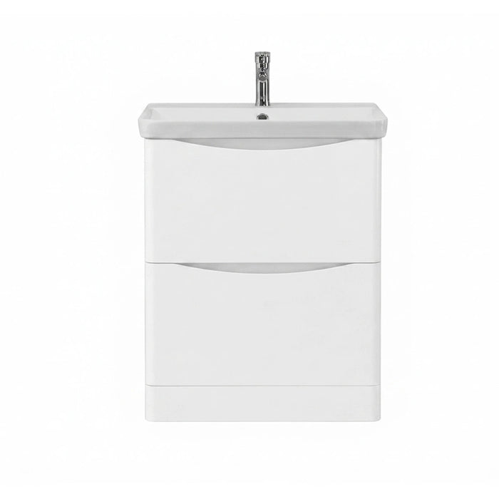 Rimini 600mm 2 Drawer Floor Standing Vanity Unit with Basin - White