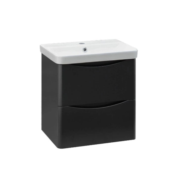 Wall-hung vanity unit with white basin and anthracite cabinet with two drawer fronts