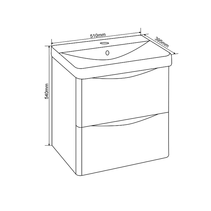 Rimini 500mm Wall Hung Vanity Unit with Basin & 2 Drawers - White