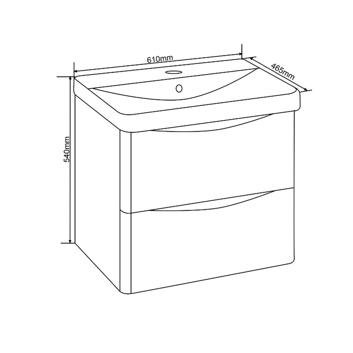 Rimini 600mm Wall Hung Sink Vanity Unit with 2 Drawers - Anthracite