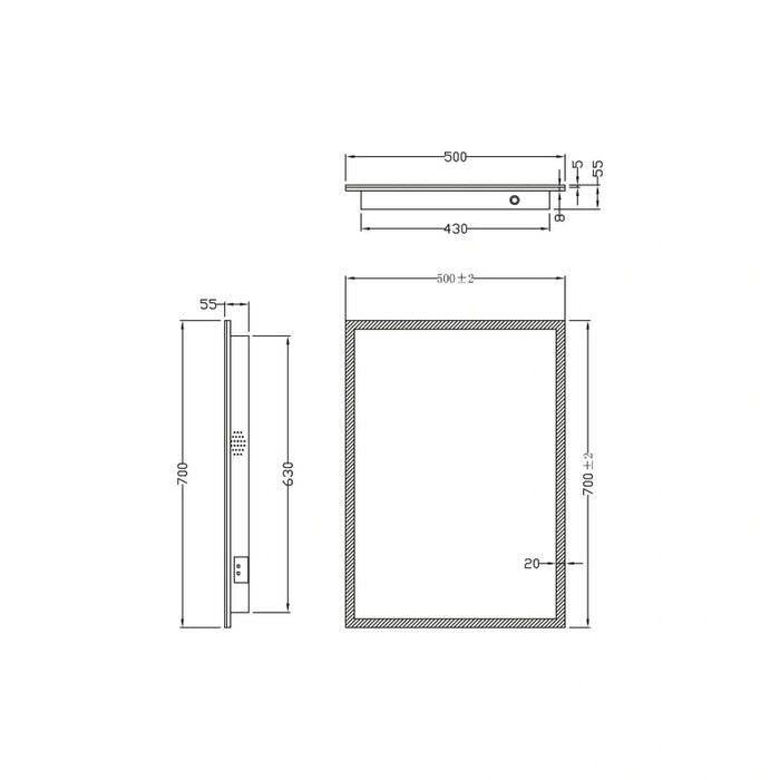 Monza Bluetooth LED Mirror with Demister 500 x 700mm