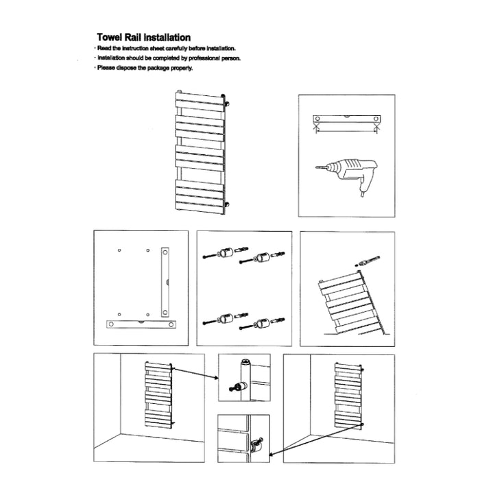 Designer Towel Radiator 500 x 1200mm - Matt Black