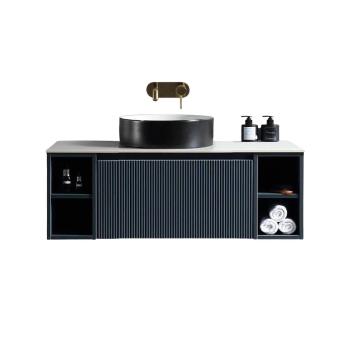 Fluted 1000mm Wall-Hung Vanity Unit with 2 Side Storage – Midnight Shadow