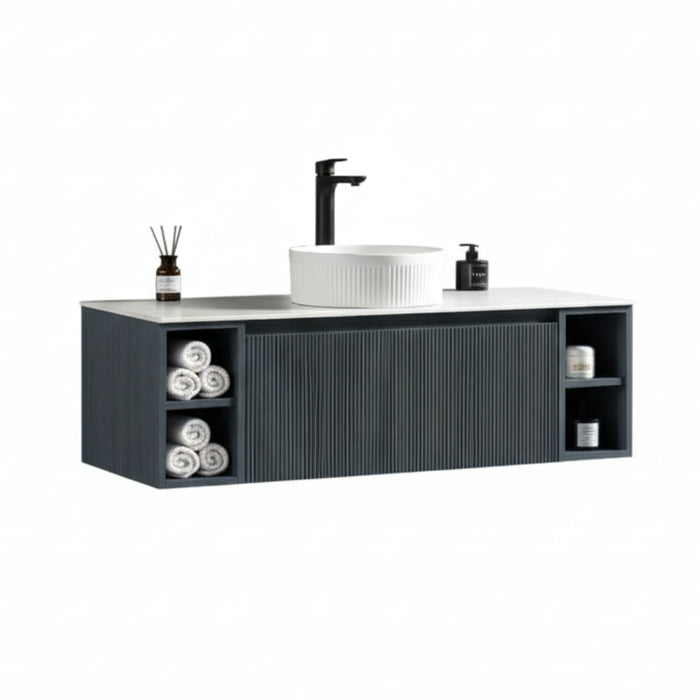Fluted 1200mm Wall Hung Vanity with 2 Side Storage - Midnight Shadow