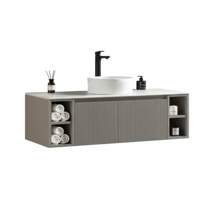 Fluted 1200mm Wall Hung Vanity with 2 Side Storage - Soft Coffee