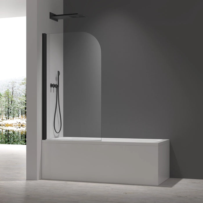 Round Edge Hinged Bath Screen 1400 x 800mm - Black