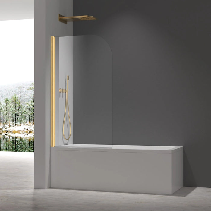 Round Edge Hinged Bath Screen 1400 x 800mm - Brushed Brass