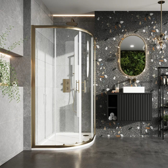 800mm Brushed Brass Quadrant Shower Enclosure with Shower Tray