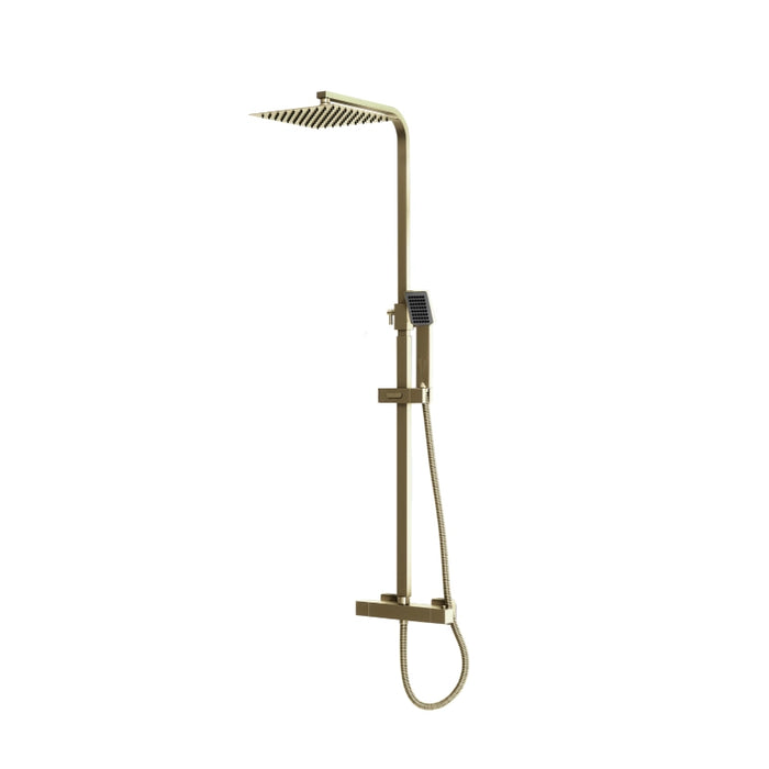 Flow Square Thermostatic T-Bar Drench Shower Set - Brushed Brass