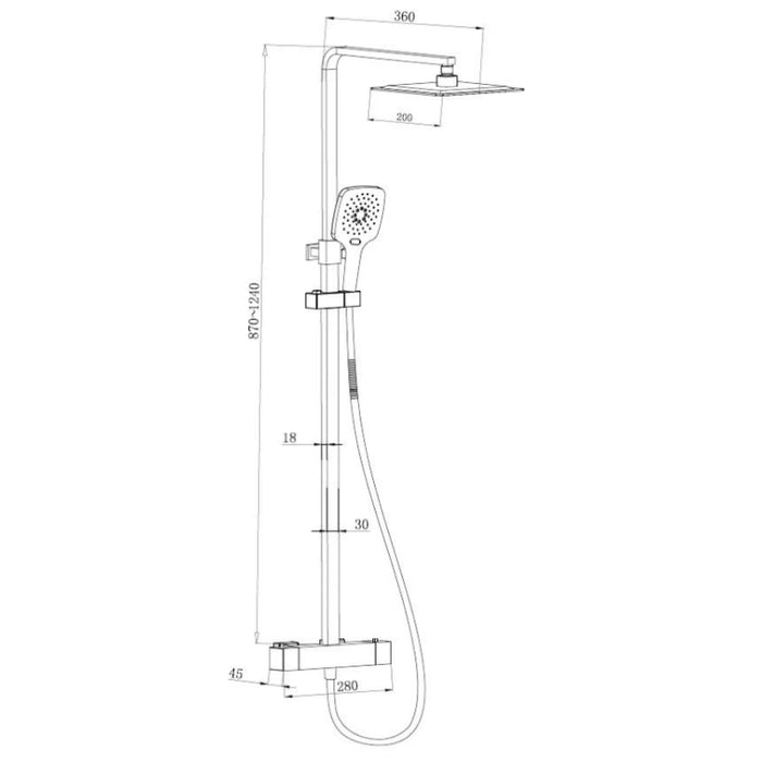 Premium Square Thermostatic T-Bar Shower & Rail Set - Black