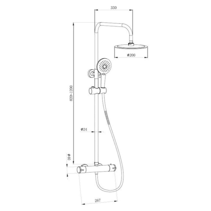 Premium Round Thermostatic T-Bar Shower - Black