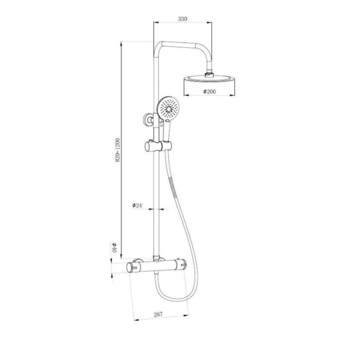 Premium Round Thermostatic T Bar Rainhead Shower Set - Brushed Bronze