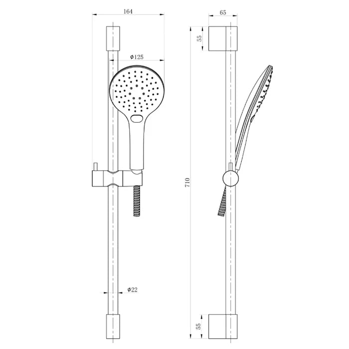Concealed Brushed Brass Thermostatic Shower Kit with Outlet, Hose & Head