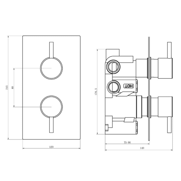 Premium Round Concealed Thermostatic 2 Oulets Shower Valve - Chrome