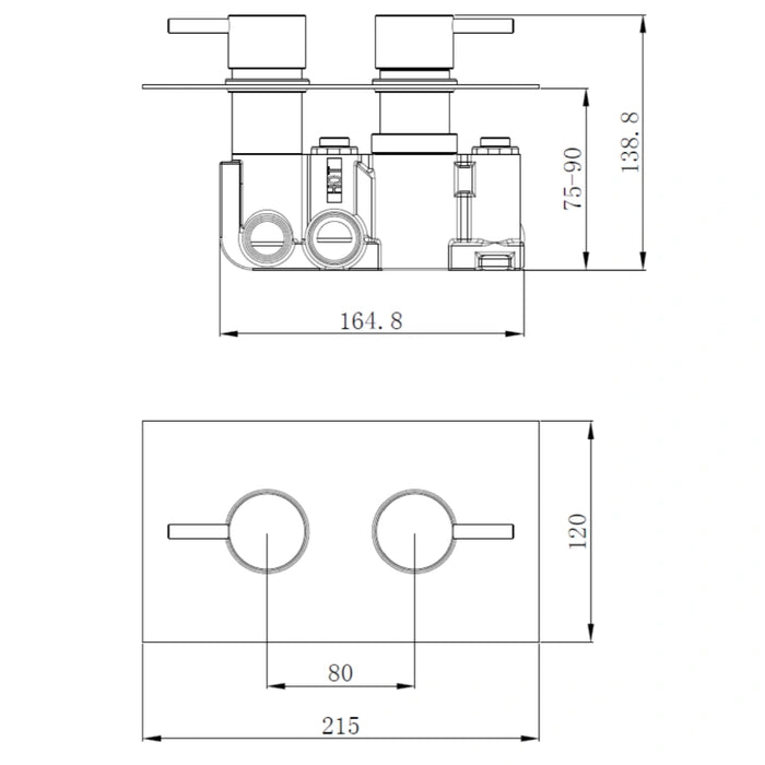 Premium Round Concealed Thermostatic 2 Oulets Shower Valve - Black