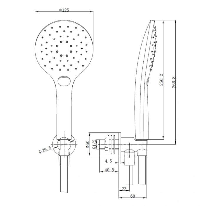 Round Wall Outlet Elbow with Bracket, Hose & Handset - Brushed Brass