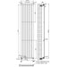Technical line drawing of vertical black double-panel radiator with measurements