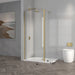 Brushed brass hinged wet room screen panel with clear glass, 300mm wide