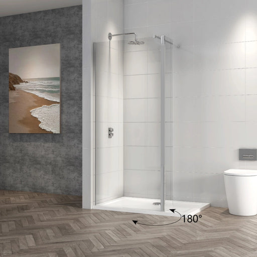 Chrome framed hinged wet room screen panel, clear glass, 300 mm size