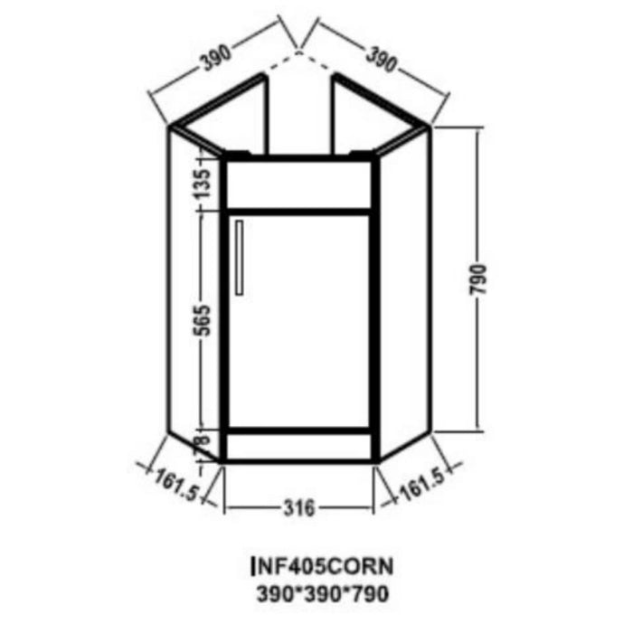 Flow 405mm Floor Standing Corner Vanity Unit - Gloss White