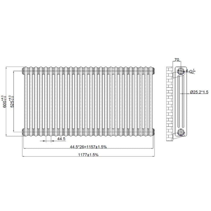 3 Column Horizontal Designer Radiator 600 x 1190mm - White