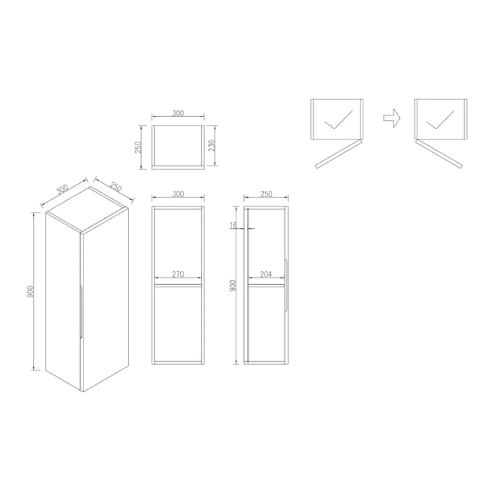 900mm Wall Mounted Tall Storage Cabinet - Midnight Shadow
