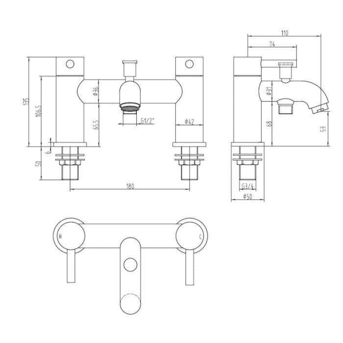 Pisa Bath Shower Mixer Tap with Shower Kit - Brushed Brass