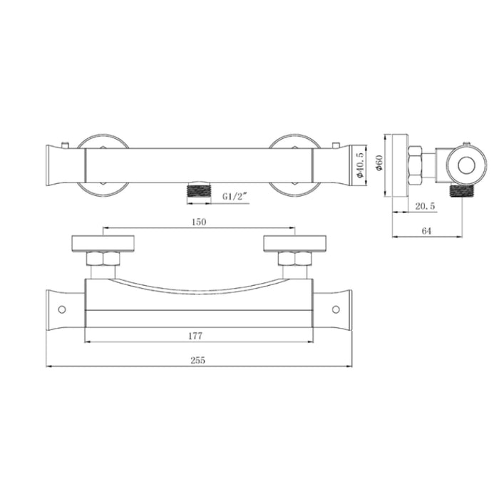 Flow Round Thermostatic Bar Exposed Mixer Valve - Chrome