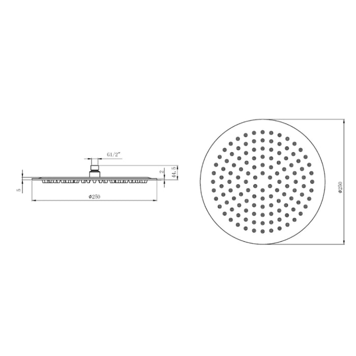 Stainless Steel Round Rain Shower Head 250mm - Black