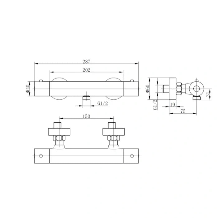 Premium Round Thermostatic T-Bar Shower with Rain Head - Brushed Brass