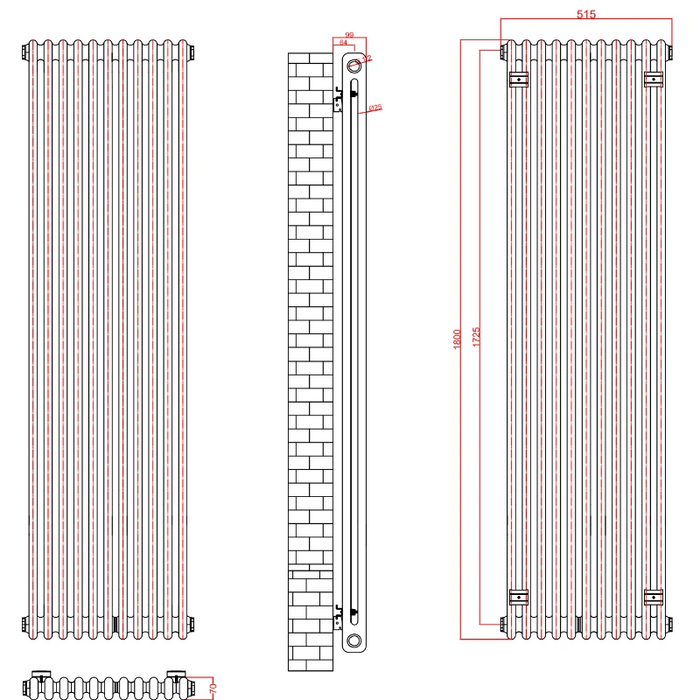 2 Column Vertical Designer Radiaor 1800 x 515mm - Black