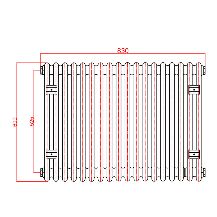 3 Column Horizontal Designer Radiaor 600 x 830mm - Black