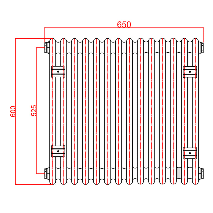 3 Column Horizontal Designer Radiaor 600 x 650mm - Black