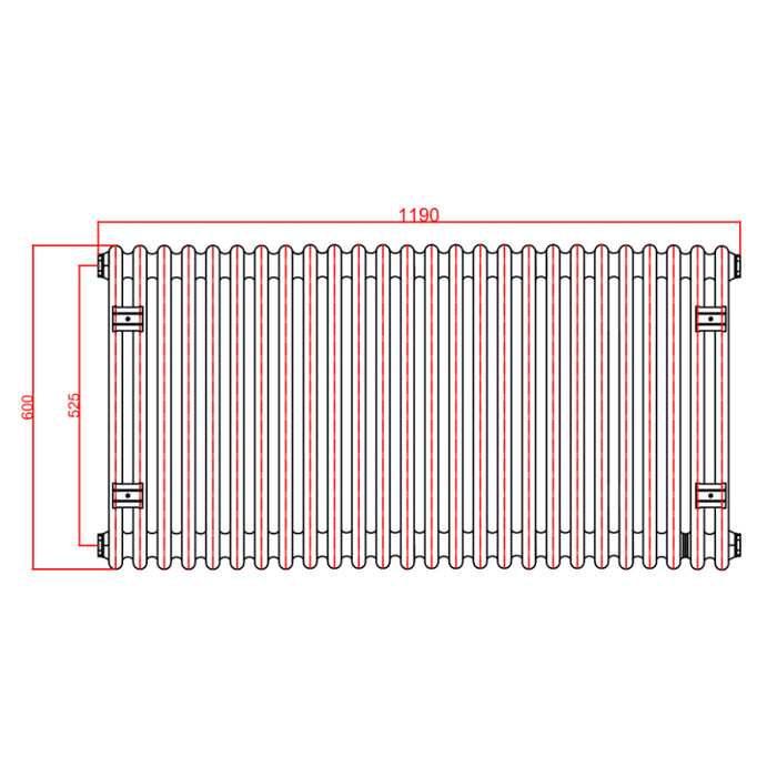 3 Column Horizontal Designer Radiaor 600 x 1190mm - Black