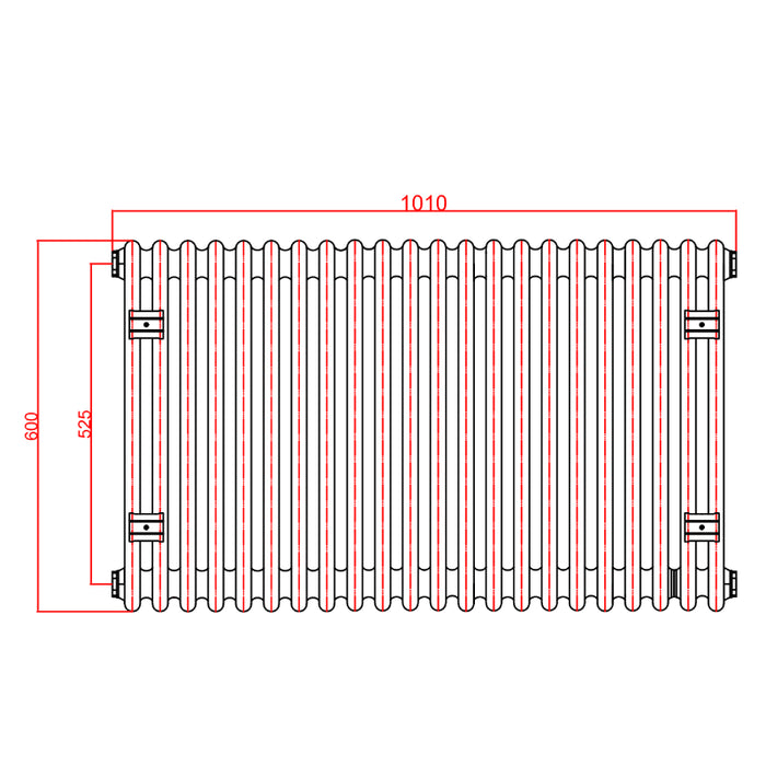 3 Column Horizontal Designer Radiaor 600 x 1010mm - Black