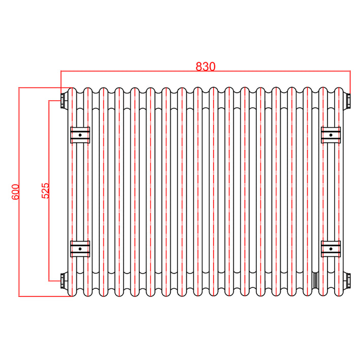 2 Column Horizontal Designer Radiaor 600 x 830mm - Black