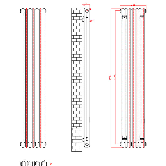 2 Column Vertical Designer Radiaor 1800 x 335mm - Black
