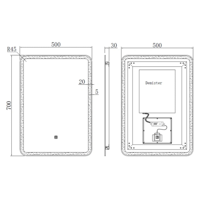 Ferrara 500 x 700mm LED Mirror with Touch Switch & Demister