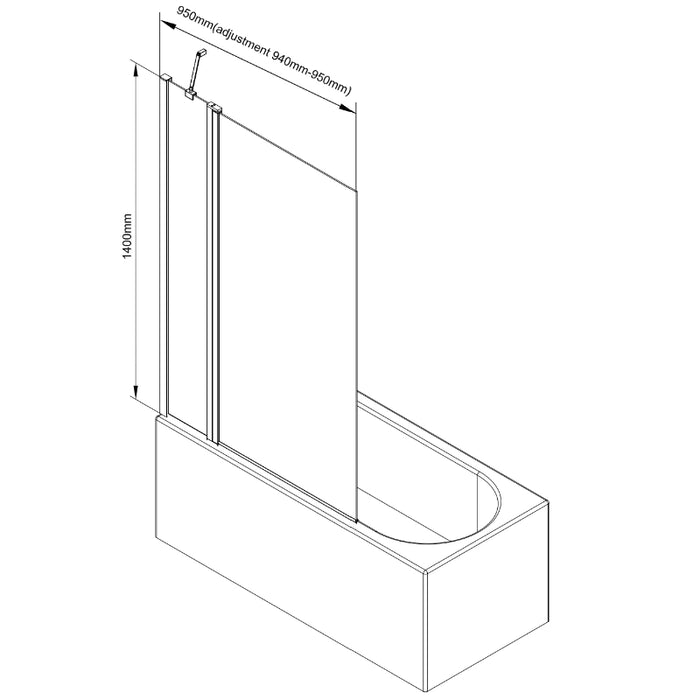 2 Panel Hinged Bath Screen 1400 x 950 mm - Brushed Brass