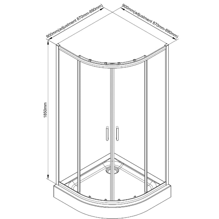 Roma Quadrant Shower Door 900mm - Chrome