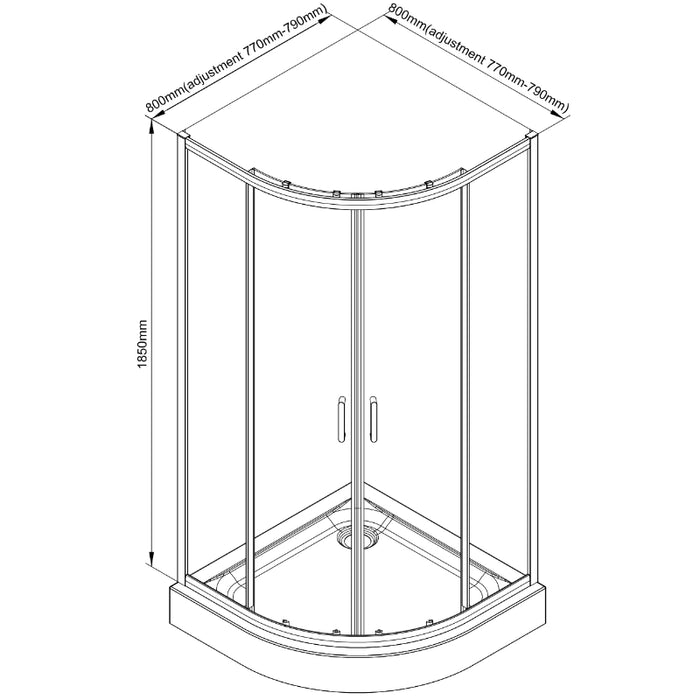 Roma Quadrant Shower Door 800mm - Chrome
