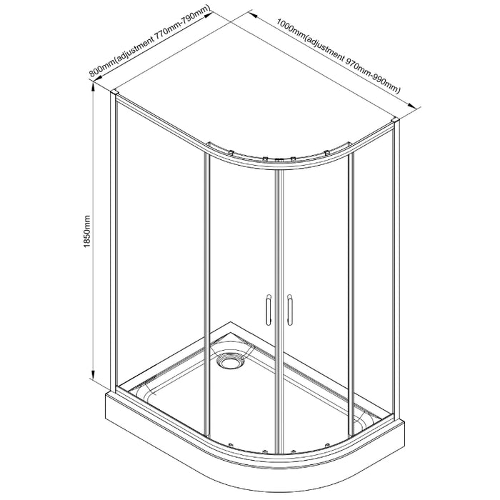 Roma Quadrant Shower Door 1000 x 800mm - Chrome
