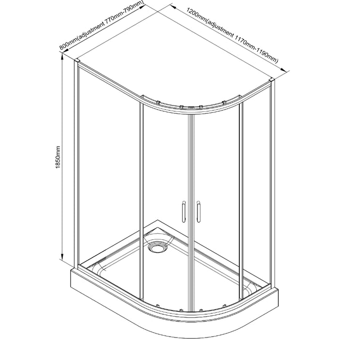 Roma Quadrant Shower Door 1200 x 800mm - Chrome