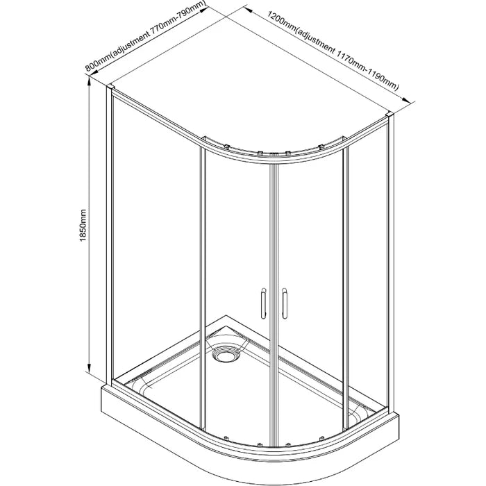 1200 x 800mm Chrome Quadrant Shower Enclosure with Left Hand Shower Tray