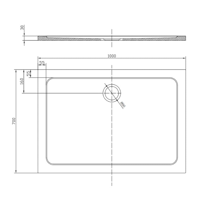 Slimline 1000 x 700 mm Low Profile Rectangle Shower Tray - White