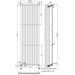 Technical line drawing of black vertical single panel radiator