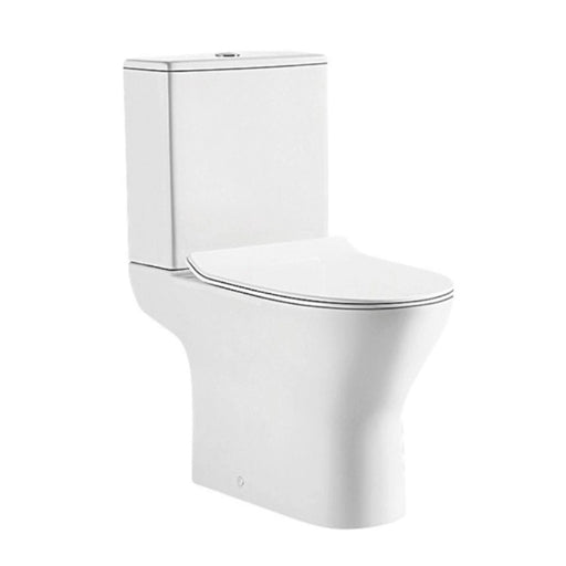 White toilet with soft-close seat, front view