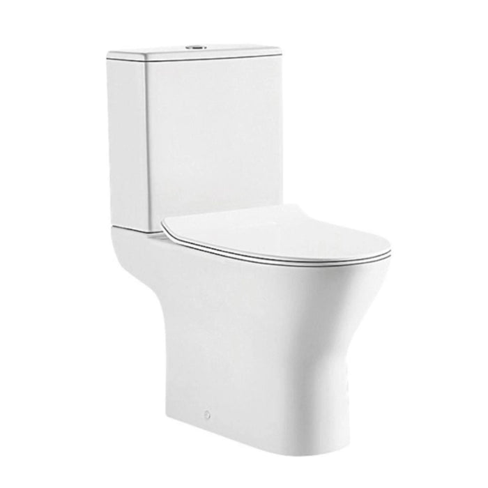 White toilet with soft-close seat, front view