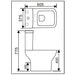 Rimless square close-coupled toilet with soft-close seat, shown with technical dimensions